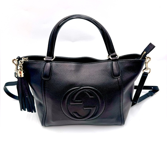 Auth Gucci Black / Brown Cherry Metallic Leather 2way SoHo Working Tote Satchel - Picture 2 of 16